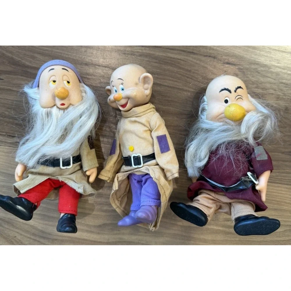 Vintage Disney Snow White Seven Dwarfs Sleepy Dopey Grumpy Lot Of 3 Dolls 6